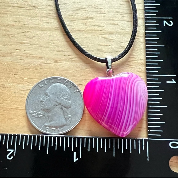 New Heart Shaped Pink Botswana Striped Agate Petite Pendant Necklace with Cord - Picture 3 of 5